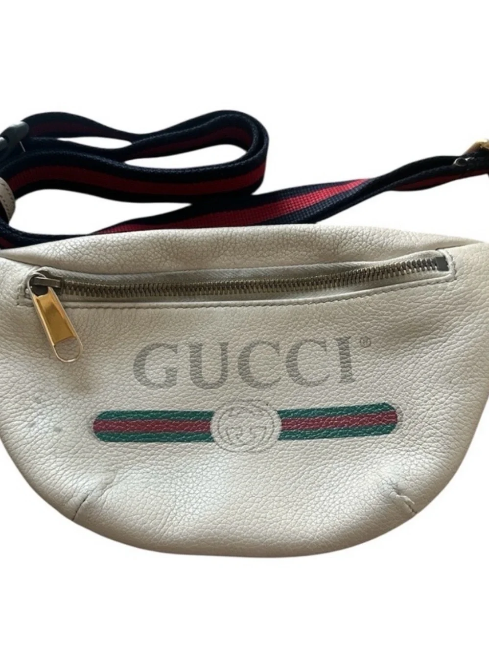 Authentic Gucci White Leather Crossbody Belt Bag
